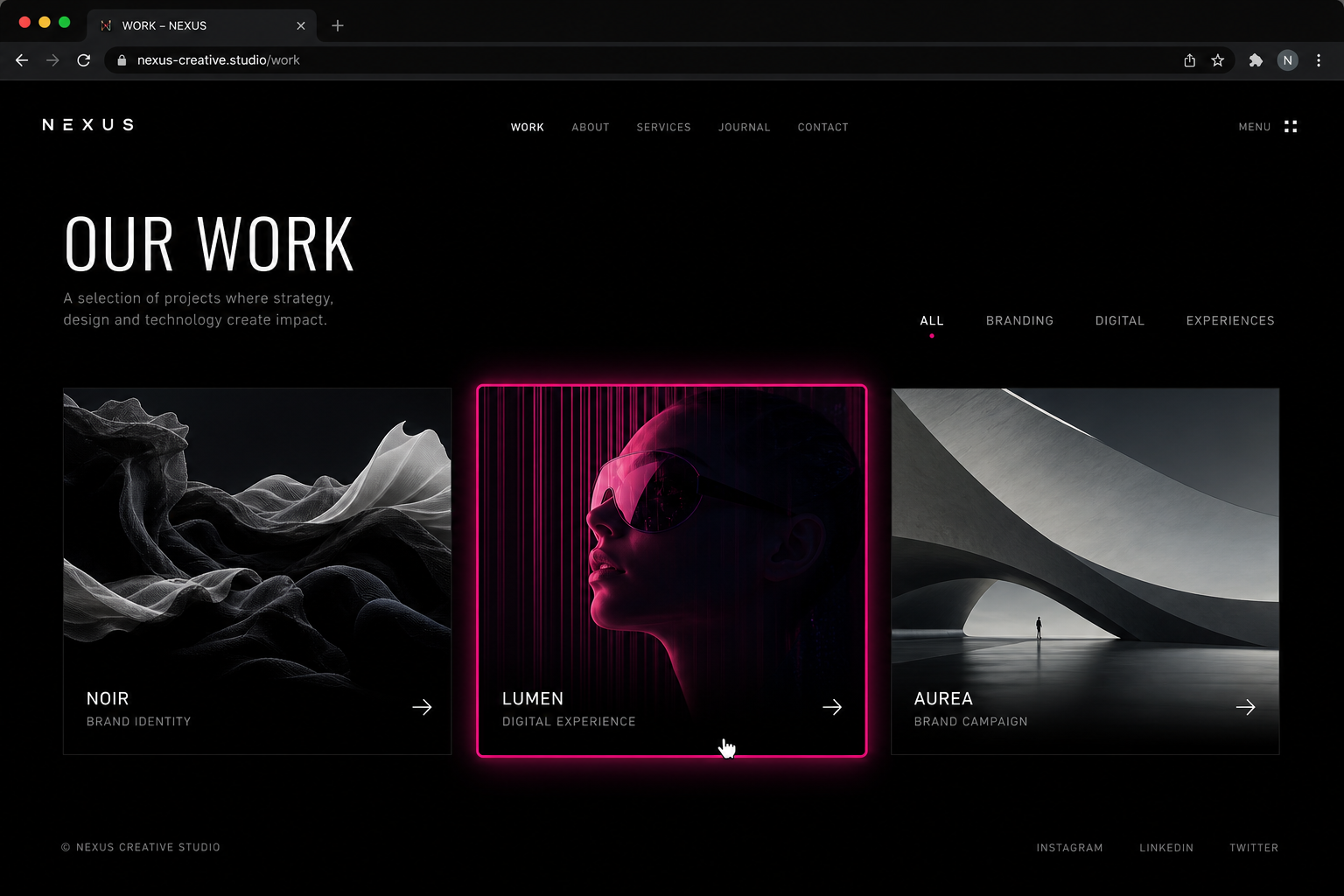Project gallery grid with hover border treatment